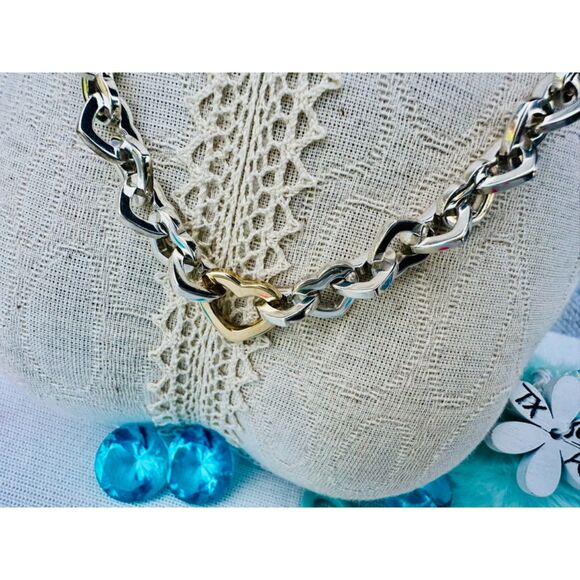 Tiffany & Co. Heart Link Necklace Sterling Silver and 18k Yellow Gold, 16" - Picture 4 of 9